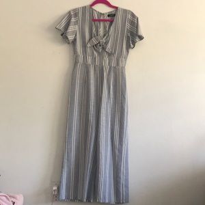 Light blue, white stripe jumpsuit